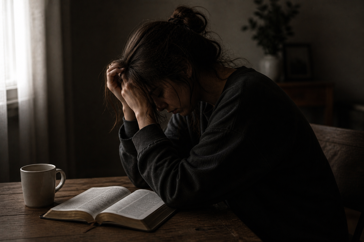 Mujer angustiada antes de encontrar a Dios